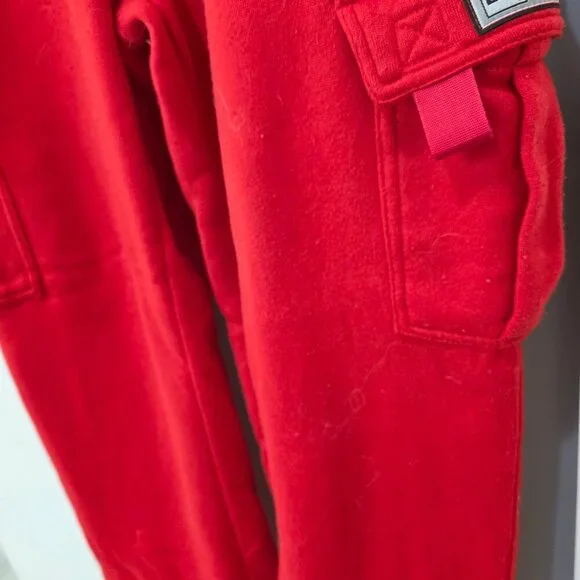 Men’s Dream USA Red Fleece Cargo Sweatpants Size XL –  Drawstring w/ Pockets - Picture 6 of 10